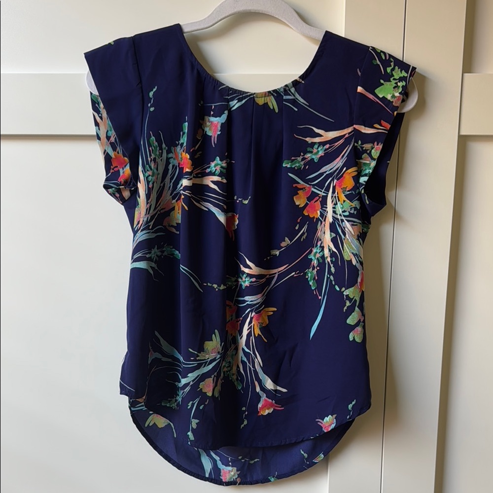Alice Blue Cap Sleeve Blouse with Floral Print